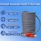 RIDGE WASHER Pressure Washer Hose 100 Feet X 3/8 Inch for Hot and Cold Water, Non Marking Gray Power Washer Hose, M22 14 mm to 3/8 Inch Quick Connect, 4000 PSI