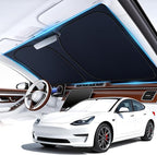 Car Windshield Sunshade Universal Sun Visor Front Window Shades, Foldable Reflective Fits for Model 3/Y 2016 to 2026 (55.9" x 37.4")