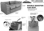 Pet Booster Car Seat for Large Pet or Two Small Pets with 2 Safe Secure Leash Seat Belts and Elevated View Easy Fold Up for Compact Storage