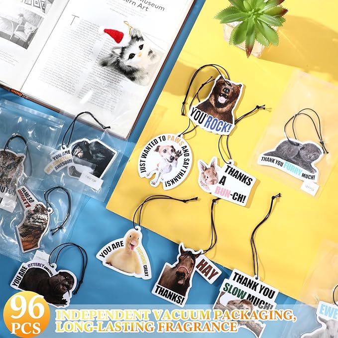 96 Pcs Employee Appreciation Gift Bulk Funny Air Freshener Car Scented Thank You Hanging Decor Inspirational Team Thank You Gift for Volunteer Staffs Coworkers Nurse