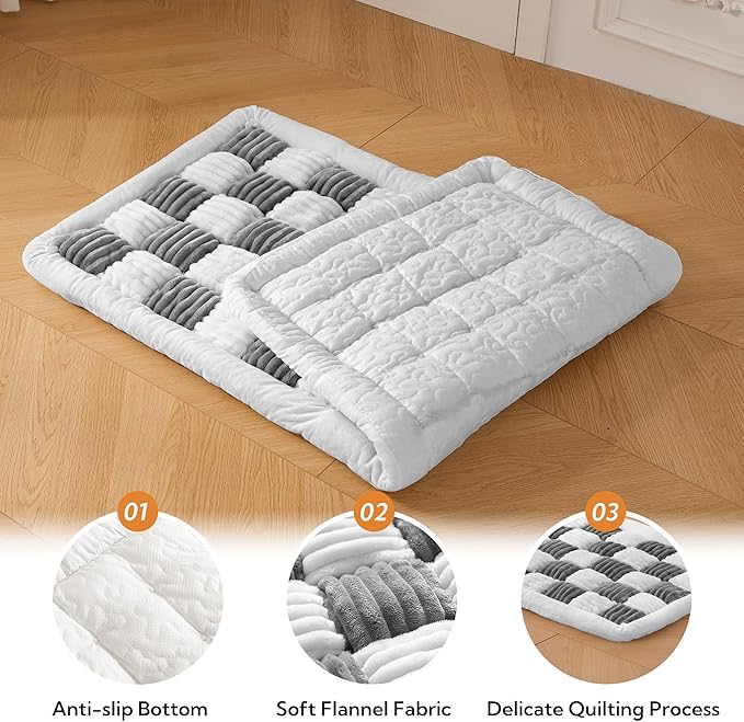 Soulbond Dog Bed for Car Back Seat Soft Plush Backseat Pet Bed Mat Non-Slip Travel Pet Mat, Fuzzy Plaid Dog Seat Cover, Fit for Backseat Extenders and Trucks SUVs (Gray and White, 54" x 24.8")