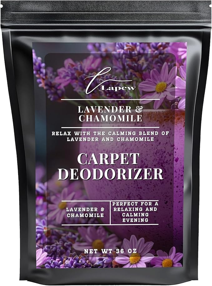 Lapew Lavender & Chamomile Carpet Deodorizer Powder - Pet Safe Freshener for Vacuuming | Scented Odor Eliminator for Home | 36 oz