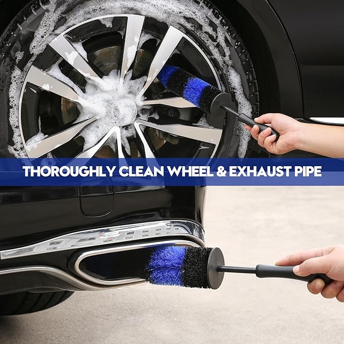 24Pcs Car Detailing Kit, Car Detailing Brush Set, Car Wash Cleaning Kit, Car Detailing Brushes, Professional Car Care Kit for Interior Exterior Wheels, Blue