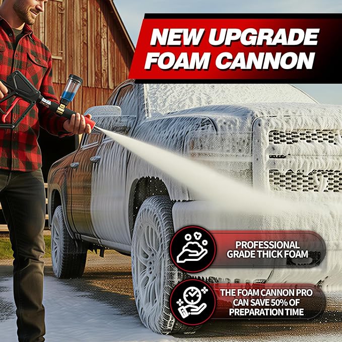 Foam Cannon for Pressure Washer with 1/4'' Quick Connector, Power Washer Soap Cannon with Adjustable Nozzle, Compatible with Most Pressure Washer, 4500 PSI