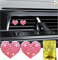 Ziciner 2PCS Bling Heart Car Air Vent Clips Charms, Heart Shaped Crystal Car Air Freshener Vent Clips, Rhinestone Air Conditioning Outlet Clip, Vehicle Decor Accessories for Women Girls (Pink)