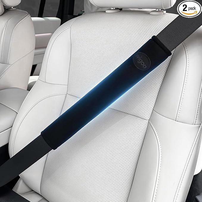 Wigoo 2026 Upgraded Version Suede Car Seat Belt Cover, [Reduces Neck Friction & Enhances Comfort], Soft Shoulder Pad Protector, Auto Interior Accessories,(2 Packs, 13.9Inch), Black