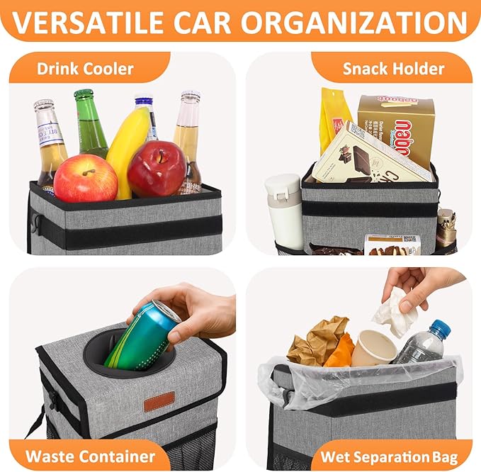 Car Trash Can Trash Bag Bin Hanging Waterproof Automotive Car Garbage Cans Leak Proof Vehicle Trash Can Grey