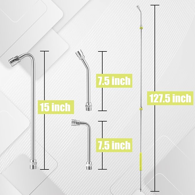 Pressure Washer Extension Wand, 120” pressure washer lance Replacement, Stainless Steel Power Washer Wand with 1/4” QC, Gutter Cleaner Attachment with 30°/90°/120° Curved Rods, 5 Nozzle Tips