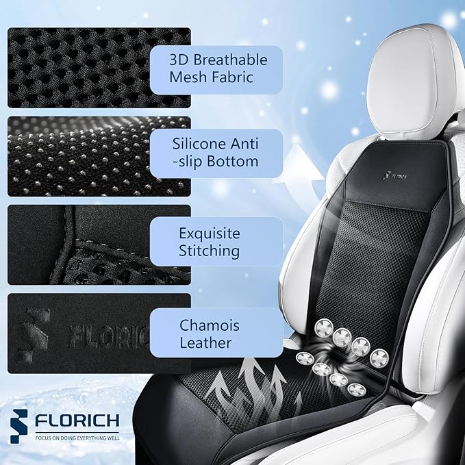 FLORICH Cooling Car Seat Covers with 8 Turbo Fans Blowing & Suction Ventilated Car Seat Cushion 12V-24V 3-Speed Adjustable Car Seats Cooling Pad Universal Fit for Car SUV Truck Van Summer Driving