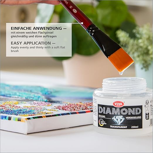 Viva Decor - Diamond Painting Sealant 8.45 fl oz for Lasting Hold and Glitter Effect, Transparent & Quick-Drying, Highly Efficient, Ideal as Diamond Painting Accessory