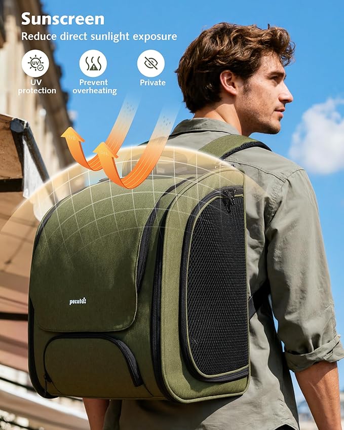 Pecute Cat Backpack Carrier Expandable, Large Space Cat Bubble Backpack, Breathable Cat Carrier, Shaded Dog Backpack Carrier for Travel, Hiking, Vet,12.6" L x 10.2" W x 16.5" H,Green