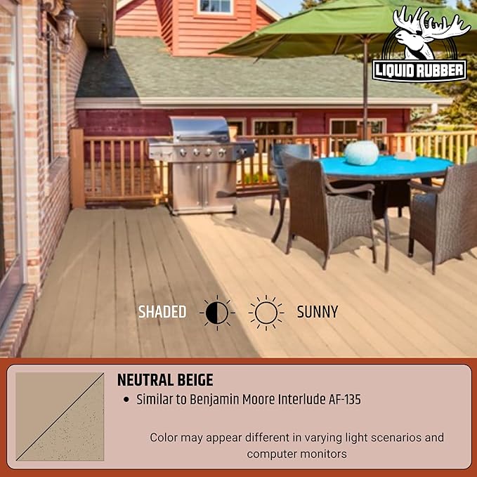 Liquid Rubber Polyurethane Deck Coating – 10X Stronger Than Traditional Deck Paint & Deck Stain – Flexible, Waterproof Sealant for Wood, Concrete & Plywood – Smooth Finish – Neutral Beige – 4 Gallon