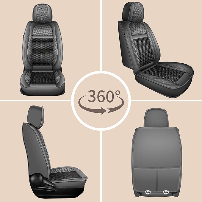 TTX LIGHTING for Dodge Challenger 2008-2025 Car Seat Covers, Breathable Ice Silk & Leather Seat Protector, Cool & Anti-Sweat for Long Driving, Airbag Compatible, 2 Front Seats (Black&Gray)