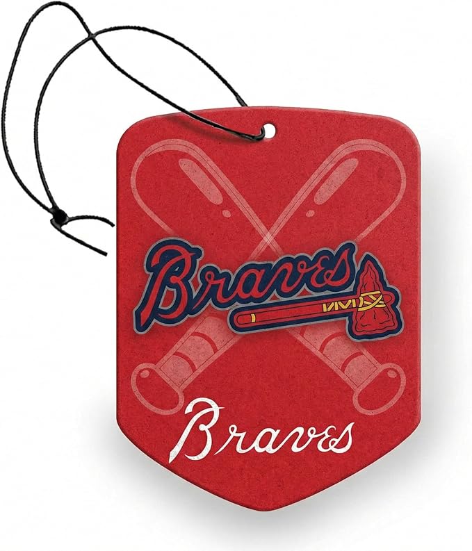 2 Pack MLB Braves Car Air Freshener - Licensed Hanging Scented Air Freshener, Red Shield with Atlanta Braves, Sports Fan Auto Fragrance for Car, Truck & Home