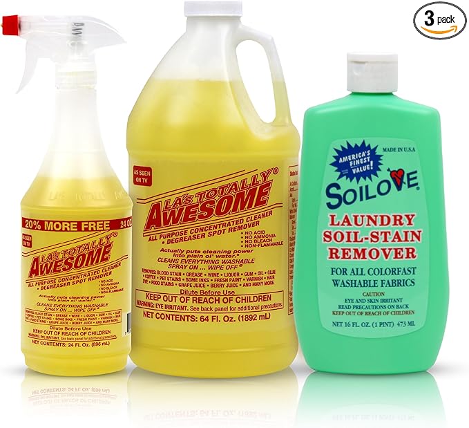 LA's Totally Awesome All-Purpose Cleaner Combo (24oz Spray + 64oz Refill) + Soilove 16oz (Pack of 1) Laundry Stain Remover – Multipurpose Degreaser & Enzyme Laundry Prewash for Home, Kitchen & Clothes