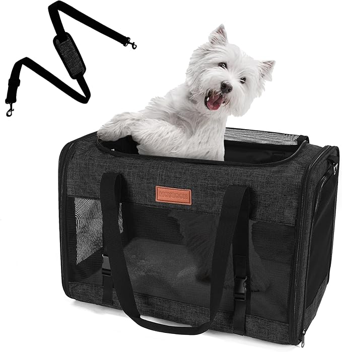 Large Cat Dog Carrier for Pet Up to 20 Lb - 20×13×13 in, Top & Side Entry, Foldable, Soft-Sided Pet Carrier with Ventilated Anti-Scratch Mesh & Car Seat Buckle for Car, Travel and Vet – Black