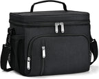 Insulated Lunch Bag for Men & Women, 9L Leakproof Lunch Box Soft Cooler Tote with 5 Pockets, 600D Oxford, EVA Lining, Adjustable Strap for Work, Picnic, Beach&Travel-Black