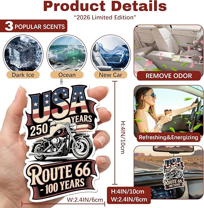 9Pcs USA 250th Anniversary Car Air Freshener, 1776-2026 Semiquincentennial Commemorative Hanging Ornament, Patriotic Double-Sided Scented Tablet, 2026 Independence Day Souvenir Gifts (Style 7)