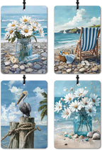 Blue Beach Daisy Floral Chair Pelican Car Air Freshener 4 Pcs, Beachy Coastal Ocean Seaside Hanging Air Freshener for Cars Closet Drawer Books, Girly Car Accessories Mirror Decor for Women