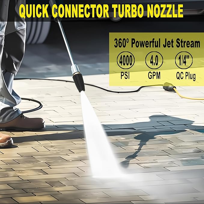 Selkie Turbo Nozzle for Pressure Washer, 4000 PSI Rotating Turbo Nozzle 1/4" Quick Connect, 7 Pieces Spray Nozzle Tips & Nozzle Holder, Additional 1.1 mm Orifice Nozzle