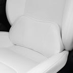 Lumbar Support Pillow for Car, Premium Leather Memory Foam Lumbar Cushion for Lower Back Pain Relief, Universal Back Support for Driving, Home & Office Chairs, White, 1 Pack
