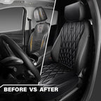 CAR PASS Luxury Napa Leather Front Car Seat Covers, Sideless Car Seat Protectors with Storage Pocket, Non-Slip Automotive Seat Cover for Cars Trucks SUV, Airbag Compatible, 2 Pack (Black)