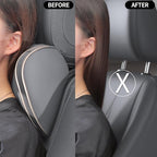 Car Headrest Pillow 100% Memory Foam, Breathable Removable Leather Cover, Premium Seat Support Head Neck Cushion for Driving Travel Home Office, Gray, 2 Pack
