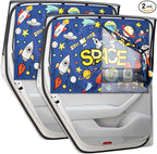 Car Sun Shade Side Window, 2pcs Magnetic Double Layer Car Window Shades for Privacy Full Covers/Half Shade Options Cute Space Pattern Side Window Curtains for Kids