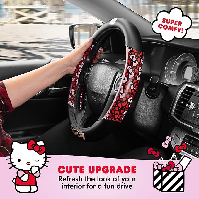 Hello Kitty Steering Wheel Cover, Official Sanrio Car Steering Wheel Cover with Easy Clip-on Car Air Freshener – Cute and Long-Lasting Hello Kitty Air Freshener for Car, Odor Eliminator, Fun Scents
