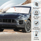 Windshield Sun Shade Custom Fit for 2014-2024 2025 2026 Porsche Macan Accessories Foldable Sunshade Sun Blocker Protect Car from Sun Rays & Heat Damage Keep Car Cooler