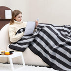 PuTian Merino Wool Blanket - 63" x 51" Thick Warm Soft Twin Bed Throw - Great for Camping, Outdoors, Travel, Car, Couch, All Seasons Grey Stripe