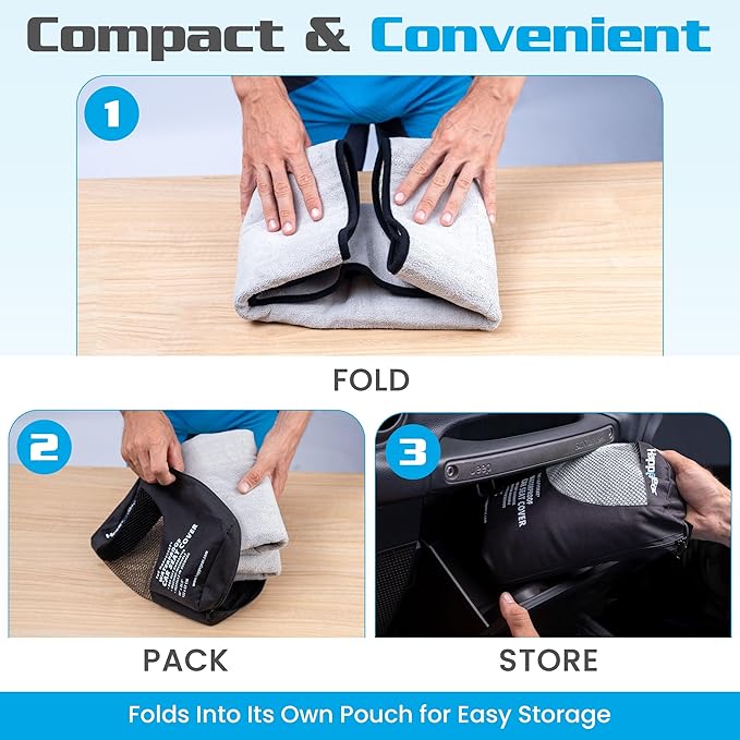 HAPPEGEAR Happeseat Waterproof Car Seat Cover & Protector – Universal Fit Car Seat Towel Cover – Non-Slip Backing, Easy Install & Storage, Machine Washable, Fits Front & Back, Silver