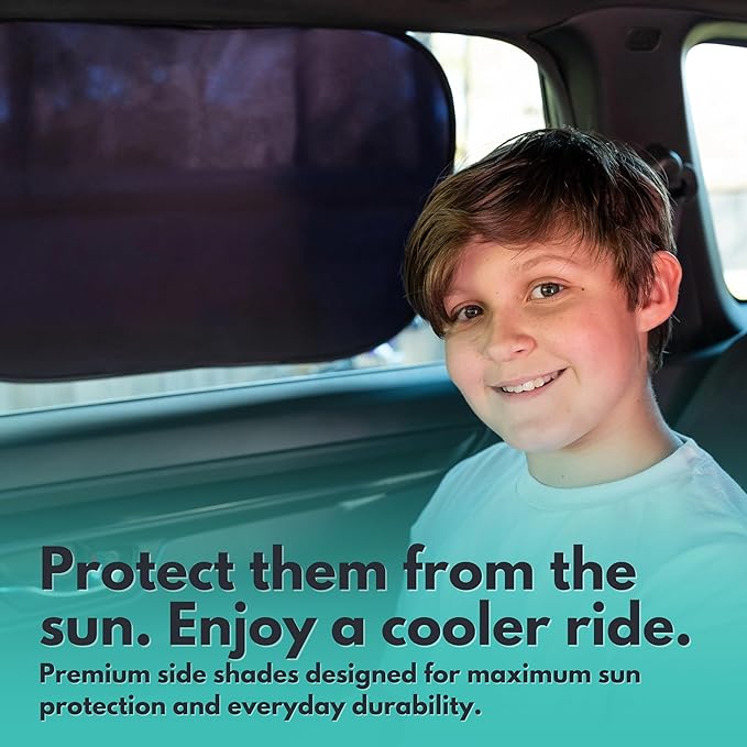 Car Window Shades - Certified 99.79% UVA & 99.95% UVB Sun Protection. Award Winning car Sun Shade for Side Windows. 4 Pack Semi Transparent 20" x 12" - Car Accessories Interior by Kinder Fluff