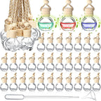 Inbagi 60 Pcs 8ml Hanging Car Air Freshener Diffuser Bulk Empty Refillable Clear Glass Bottle Essential Oil Bottle Pendant with Wooden Caps for Fragrance Aromatherapy Perfume Auto Interior Ornament