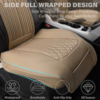 CAR PASS Car Seat Protector, 2 Pack Sideless Nappa Leather Seat Covers for Cars, All Season Waterproof Breathable Front Seats Cushion with Storage Pocket Universal Fit Vehicle Car SUV Truck, All Beige