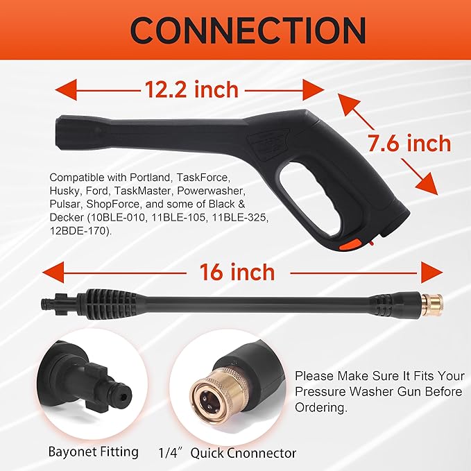Pressure Washer Gun Kit, Replacement Pressure Washer Extension Wand with Nozzle– Compatible with Some of Portland Husky Black Decker Ford Pulsar ShopForce Taskforce Powerwasher Taskmaster