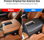 LLKUANG Car Center Console Armrest Cover Pad Fit for Toyota Tundra 2007-2021 Waterproof Leather Seat Armrest Box Cushion Pad Protector (Carbon Fiber Texture)