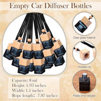 Boao 50 Sets Hanging Car Air Freshener Diffuser Bottles with 2 x 3.54 Inch Car Diffuser Instructions Cards for Empty Essential Oil Bottles(Black Card,Black Square)