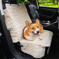 Dog Car Seat Cover for Back Seat & Front Seat, Plush Faux Fur Pet Car Seat Protector with Waterproof Layer, Non-Slip Bottom, Side Flaps, Machine Washable (Front Seat Beige)