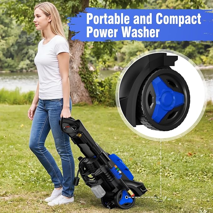 Pressure Washer, Power Washer with 4 Quick Connect Nozzles 1 Foam Cannon, High Pressure Cleaning Machine for Cars/Fences/Driveways/Patios/Farms/Home Cleaning