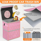 Pink Car Trash Can Cute, Pink Car Accessories for Women Waterproof Automotive Garbage Cans Leak Proof Vehicle Trash Can