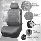 CAR PASS Gray Oxford Bling Diamond Car Seat Covers Full Set Interior Sets, Waterproof Shining Glitter Sparkly Crystal Universal Armrest Fit 95% Automotive Truck SUV Cute Women Girl, Gray Rhinestone