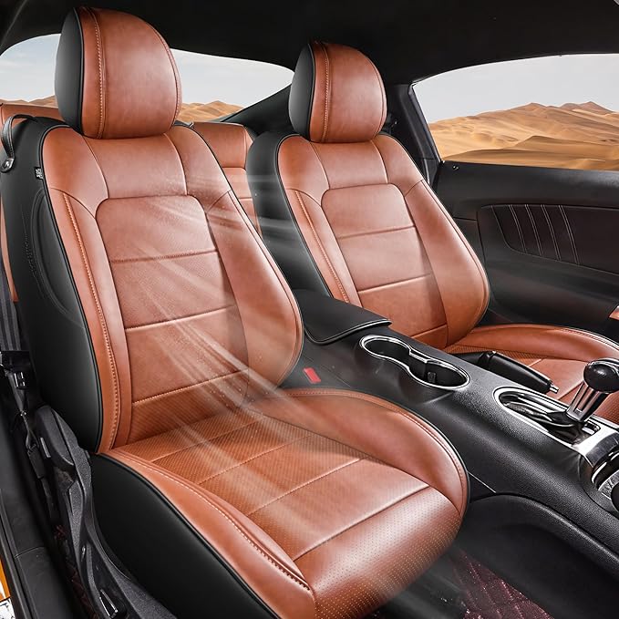 Seat Cover for Ford Mustang Coupe 2015-2026 Custom Fit Faux Leather Car Seat Covers for Mustang Coupe Fastback GT/V6/EcoBoost Full Set-(M-Brown)