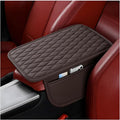 Car Center Console Cover, Leather Vehicle Armrest Seat Box Cushion Pad with Storage Bags, Waterproof Automotive Middle Console Protector, Universal for SUV RV Truck (Coffee)