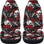 Skull Red Rose Car Seat Covers Universal Front Car Seats Anti-Slip Back Fabric Removable Automotive Accessories Suitable for Cars, SUV and Trucks