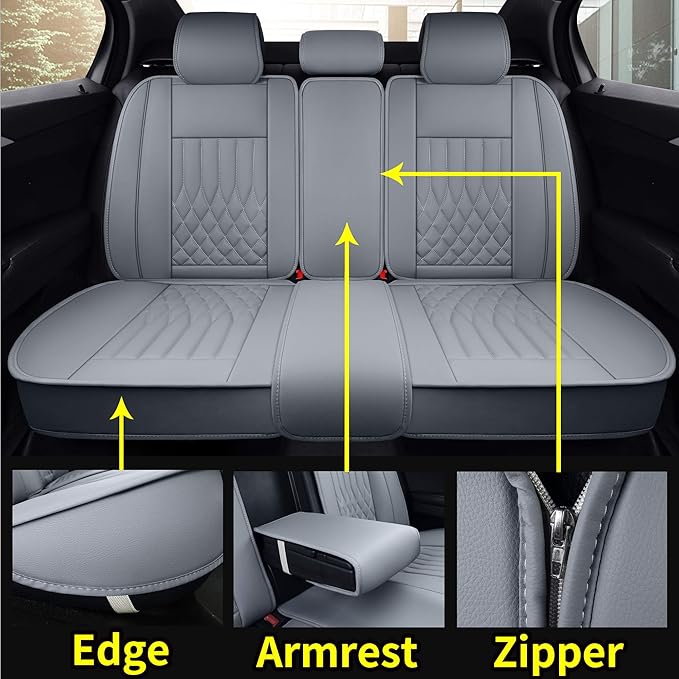 Aierxuan Car Seat Covers Full Set Universal Fit for Honda Civic Accord CRV, Toyota Camry Prius Rav4 Corolla, Kia, Lexus, Nissan, Mazda, Jeep Cherokee and Most Cars, with Waterproof Leather (Grey)