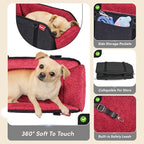 BurgeonNest Center Console Small Dog Car Seat - Portable Pet Cat Puppy Booster Armrest Carseat Up to 11lbs, Anti-Collapse Comfort Car Travel with Washable Fluffy Cushion and Pillow, Red