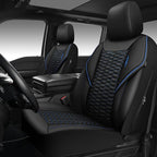 CAR PASS 3D Foam PU Leather Car Seat Covers Front Seats, Blue Faux Leather Front Seat Covers for Car, Universal Fit for SUV Truck Sedan Automotive, Armrest Airbag Compatible,Black and Blue