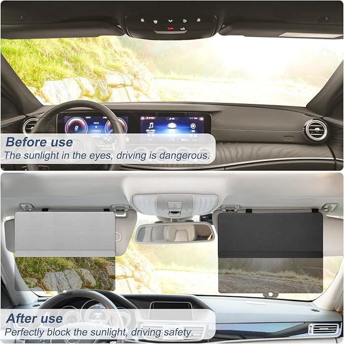 NAZZO Polarized Car Sun Visor Extension, Upgraded Magnetic Sunshade with PC Lens, Anti-Glare Car Visor Sun Blocker for Safe Driving, UV-Filtering/Protection