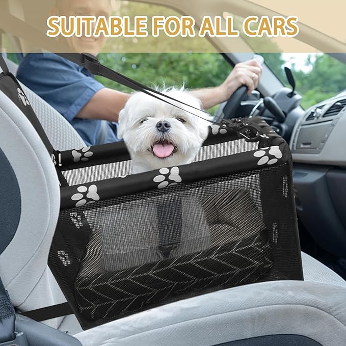 PetsHome Dog Car Seat Foldable Dog Car Booster Seat Waterproof Breathable Oxford Travel Bag for Small to Medium Dogs, Puppies, and Pets-Footprint Black+Mat
